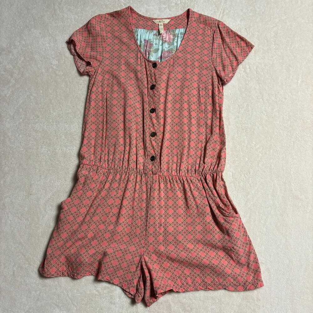 Matilda Jane Womens Summer Solstice Floral Pink/Gray Short‎ Sleeve Romper Medium